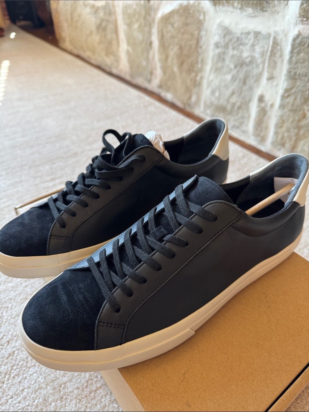 Vince Black and White Low-Top Leather and Suede Fulton Sneakers